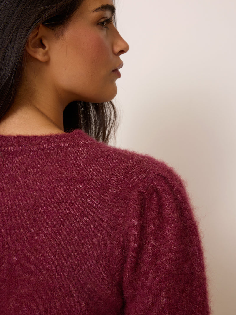 ABELINA bordeaux cardigan, detail of buttons by Rouje