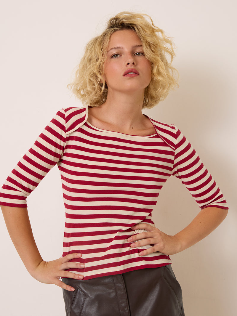 ABEL red striped short-sleeve T-shirt, front view by Rouje