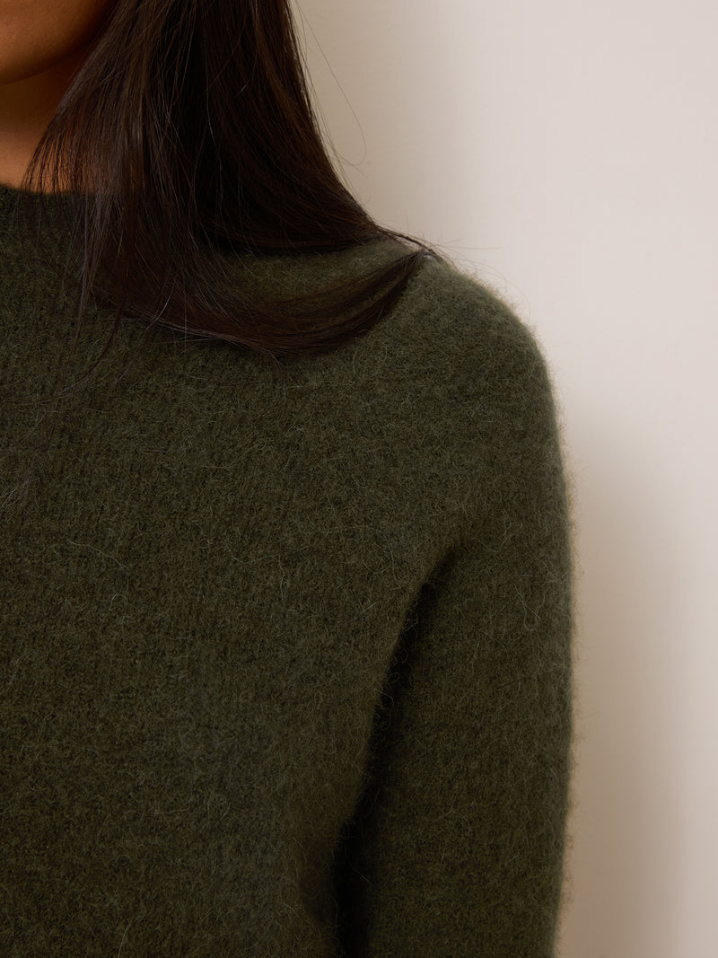NACIMA khaki sweater, detail of collar by Rouje