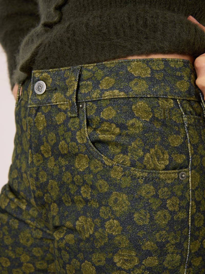 BOTZARIS khaki rosebud print jeans, back view by Rouje
