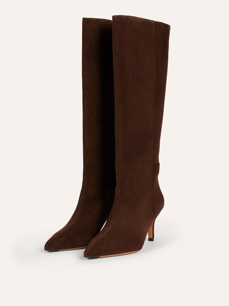 CHRISTY ebony suede leather ankle boots, flat packshot by Rouje