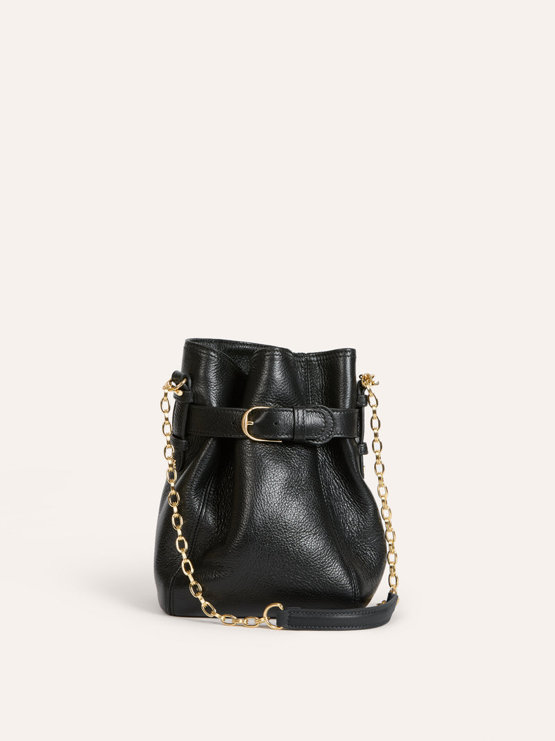 CONFIDENT black grained leather bag, back view by Rouje