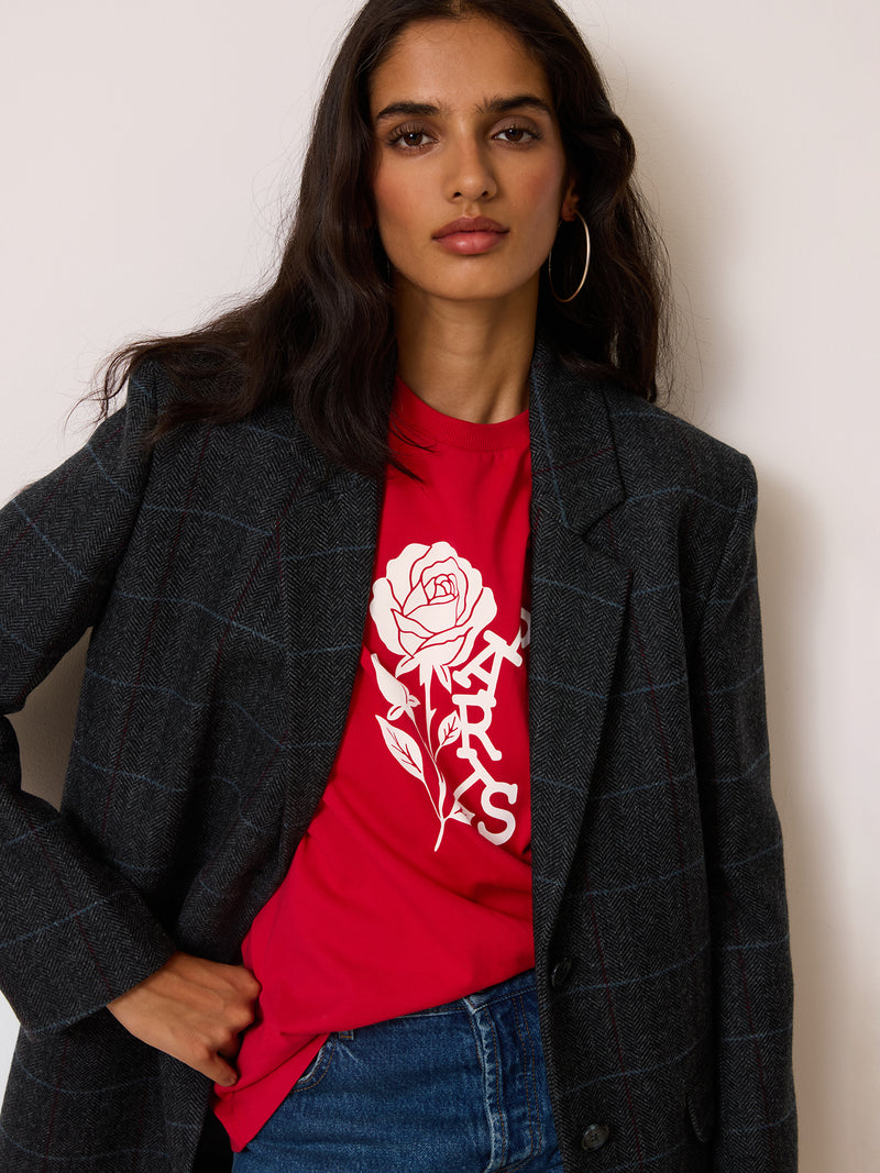 EDOUARD red I Love Paris T-shirt, detail of print by Rouje