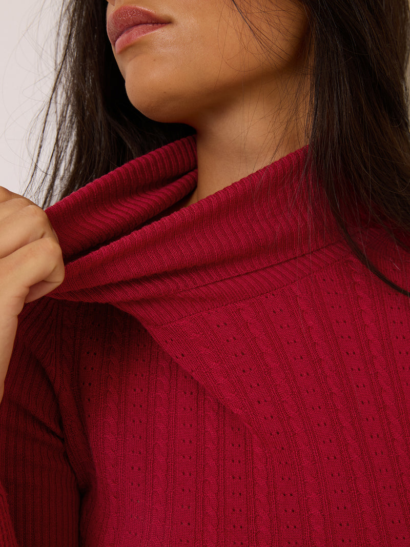 WILLY red turtleneck sweater, back view by Rouje