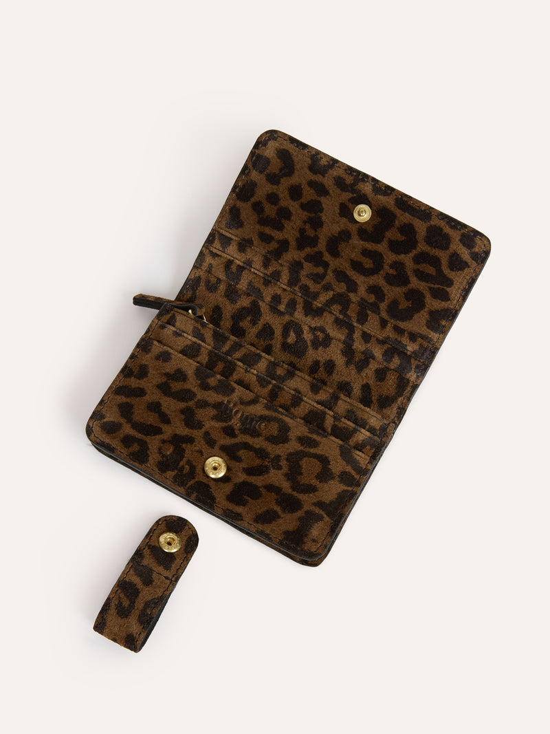 KIKI leopard suede wallet, open view by Rouje