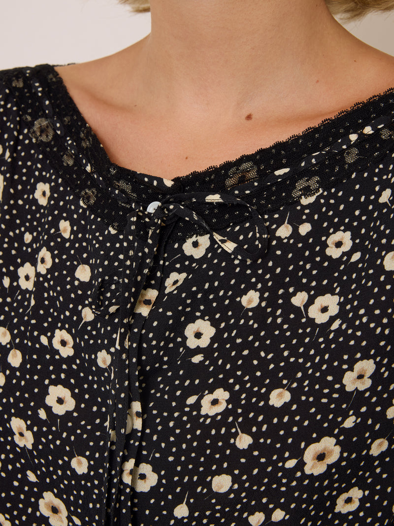MAXIMIN black floral print blouse, back view by Rouje