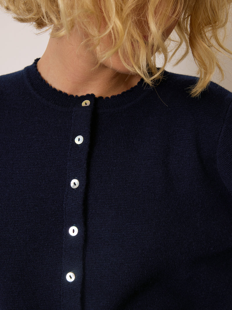 NATHALIE navy blue cardigan, back view by Rouje