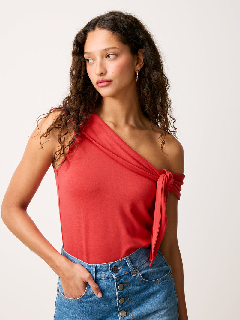VENUS red off-the-shoulder top, back view by Rouje